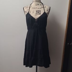 Black Halter Tie-Front Mini Summer Dress